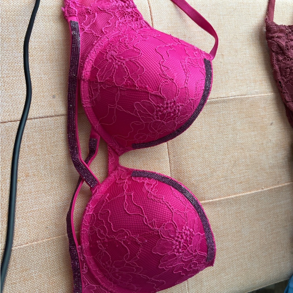 Fuchsia Lace Push-Up Bra - Women's Intimates